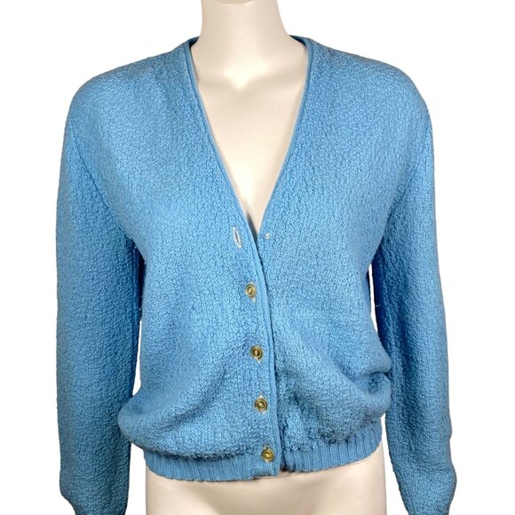 Vintage Penneys Button Up Cardigan Sweater Blue Long Sleeve Womens Size 40 - Picture 1 of 6